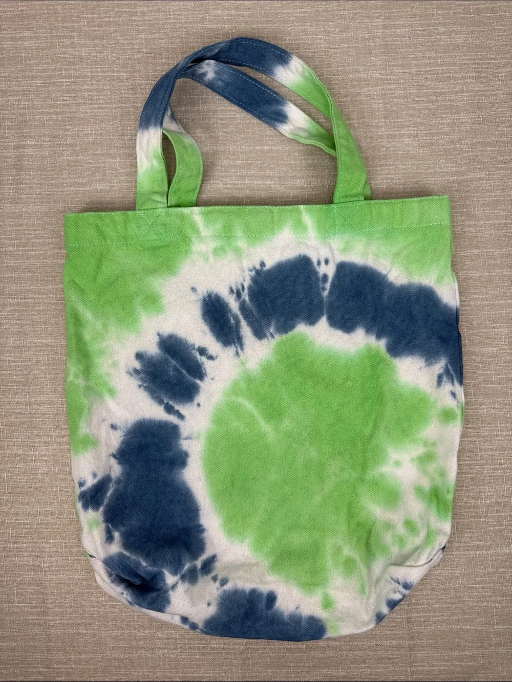 Hand Tie-Dye Canvas Tote Bag in Green & Blue